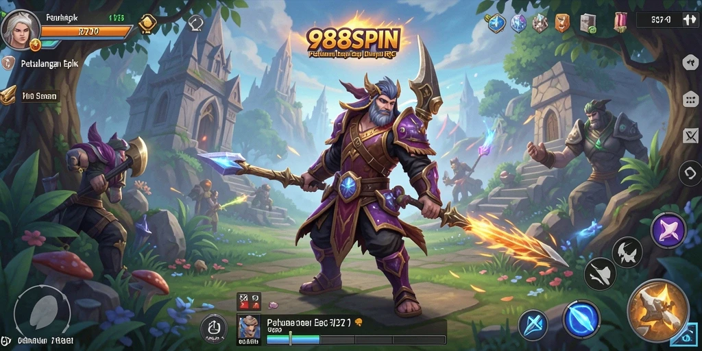 Screenshot gameplay 988SPIN menampilkan pertarungan seru dan petualangan epik.