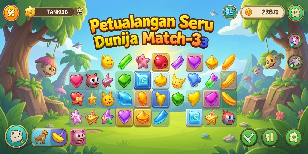 Screenshot gameplay 9ET yang menampilkan aksi Match-3 seru.