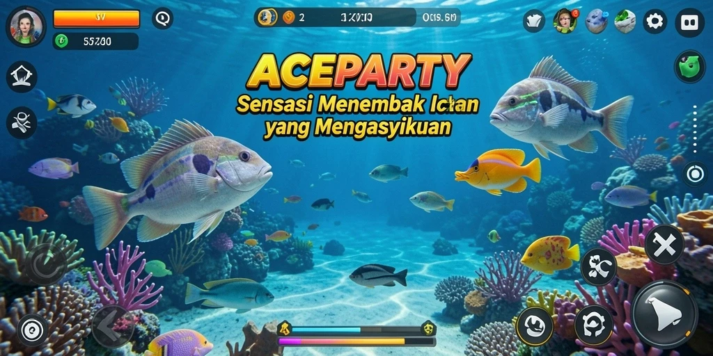 Screenshot gameplay Aceparty menampilkan aksi menembak ikan yang seru.