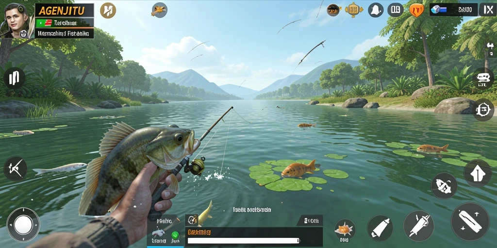 Gameplay AGENJITU menampilkan petualangan memancing yang seru dan mendebarkan.