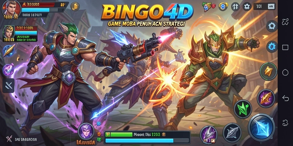Gameplay BINGO4D menampilkan pertempuran intens dan karakter unik.