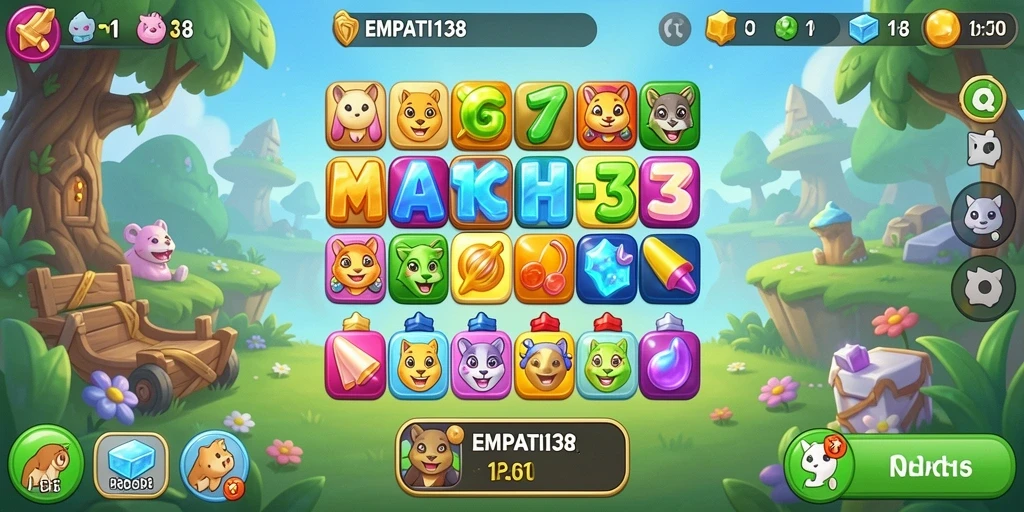 Tampilan aksi seru dalam gameplay Match-3 EMPATI138.