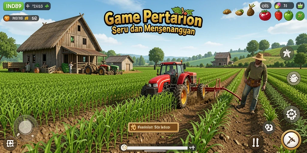 Gameplay seru IND89 menampilkan aktivitas bertani yang menyenangkan.