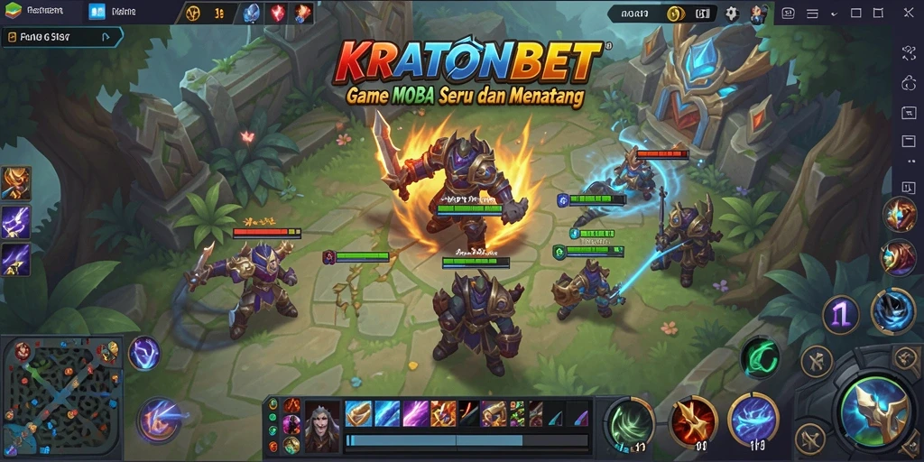 Tangkapan layar gameplay KRATONBET yang menampilkan pertarungan tim yang seru.