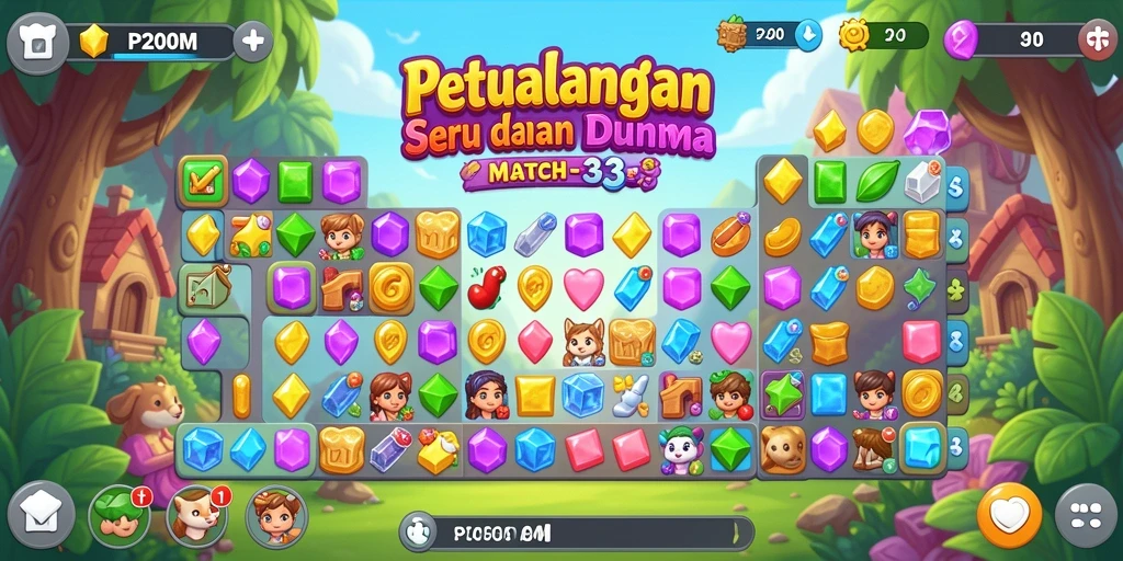 Tampilan gameplay seru dalam game Match-3 P200M.