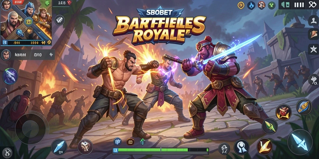 Screenshot SBOBET menunjukkan pemain beraksi dalam pertempuran sengit Battle Royale.