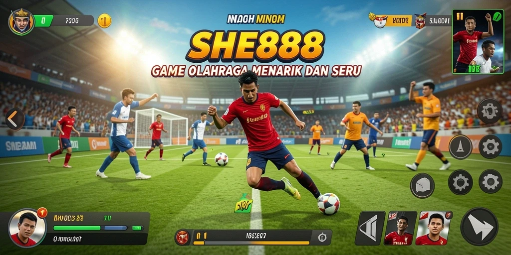 Screenshot utama SHE888 menunjukkan gameplay olahraga yang dinamis dan seru.