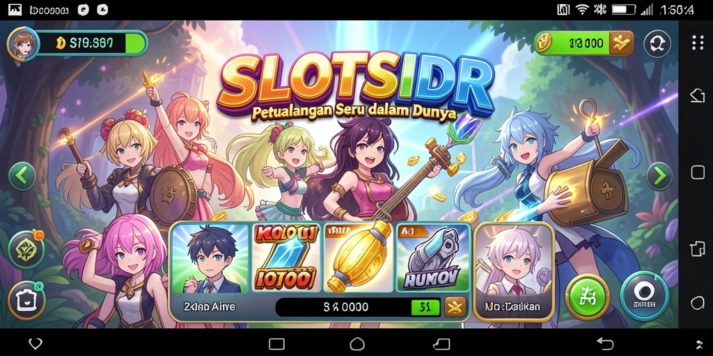 Tampilan gameplay SLOTSIDR yang penuh warna dengan karakter anime.